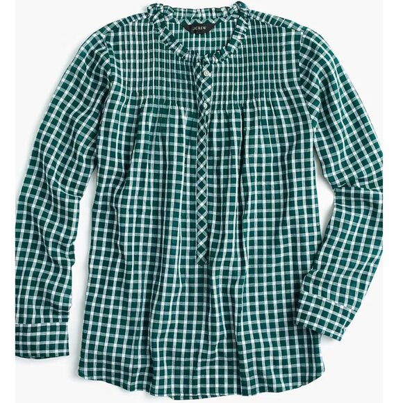 J. Crew ruffle classic popover shirt in mini windowpane (2, academic green) - Picture 1 of 11